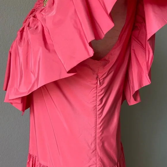 Ruffled Tiered Coral Pink Taffeta H&M DRESS -NWT princess flowy - Picture 9 of 14